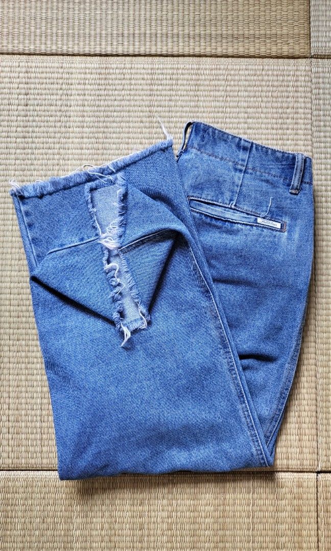Denim Frayed Culotte Capri Wide Leg Jeans Pants Mid Rise Women s