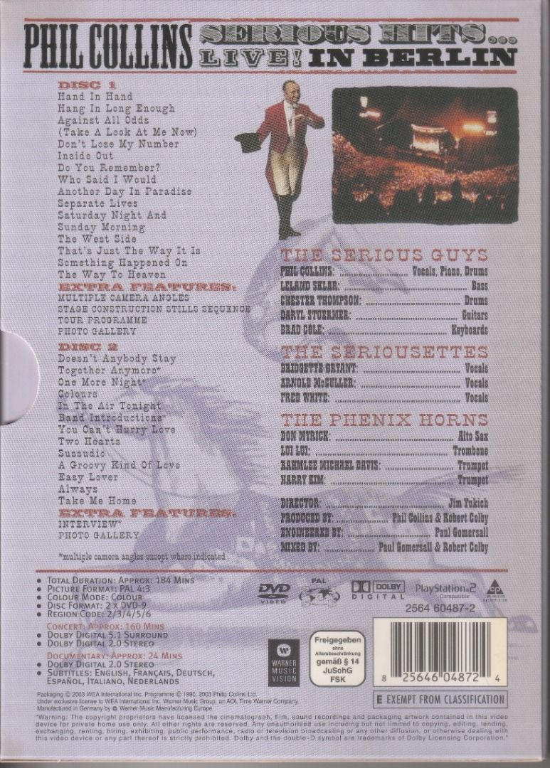 bandera nacional Odio Racional DVD: PHIL COLLINS Serious Hits … Live (2-DVD Set) PAL, Hobbies & Toys,  Music & Media, CDs & DVDs on Carousell