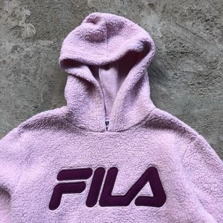 FILA® Pink Fleece Hoodie Sweater y2k Burgundy Wine Logo