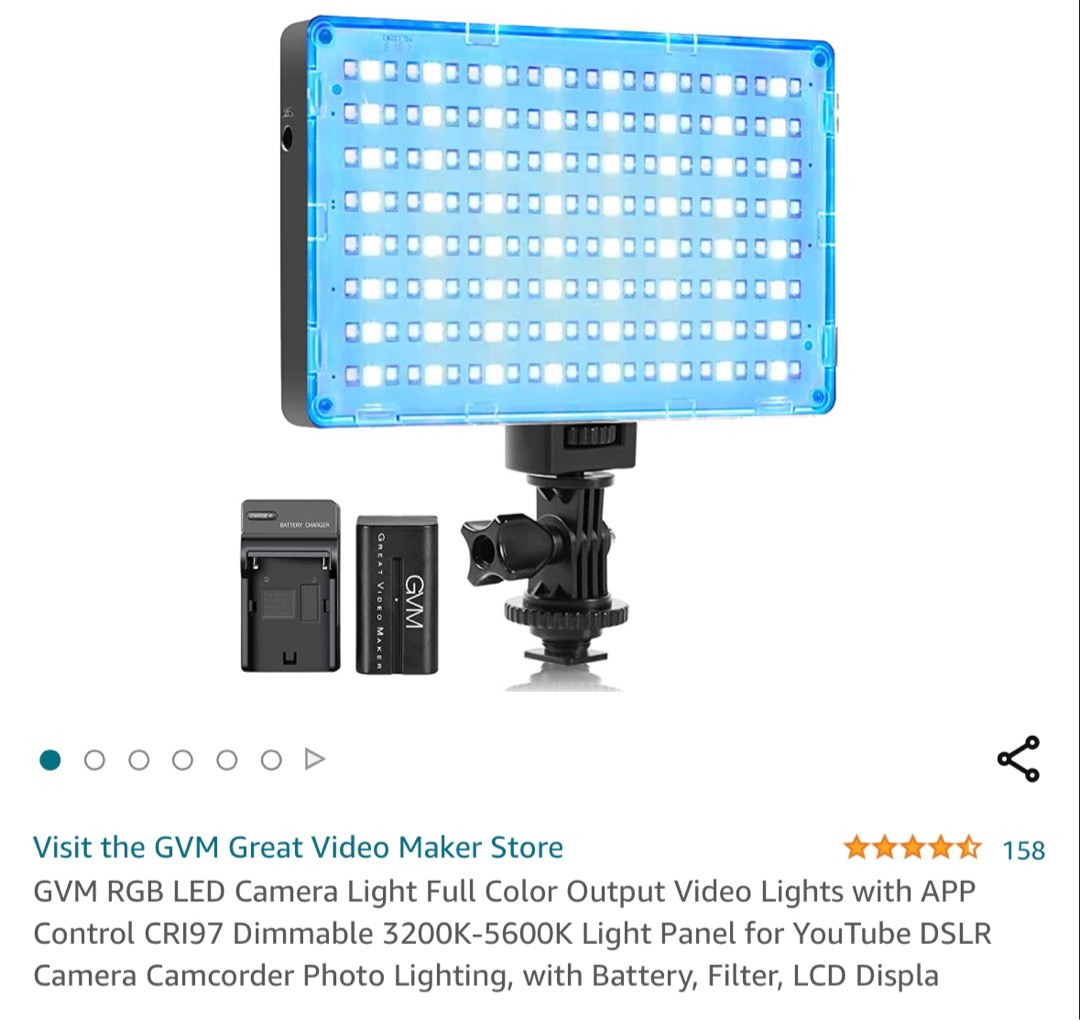 GVM Great Video Maker Store 4.3 out of stars 158 Reviews GVM RGB LED  Camera Light Full Color Output Video Lights with APP Control CRI97 Dimmable  3200K-5600K Light Panel for YouTube