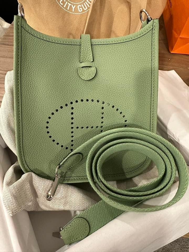 Hermes Mini Evelyn Vert Criquet PHW, Luxury, Bags & Wallets on Carousell