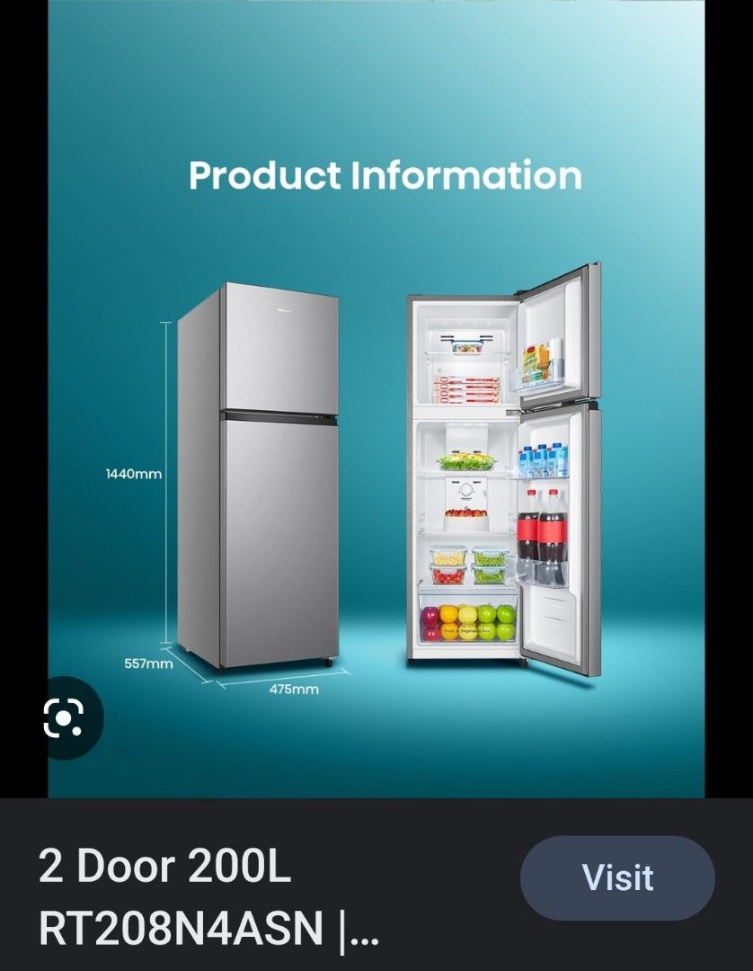 Hisense 2 Door Fridge RT208N4ASN, TV & Home Appliances, Kitchen Appliances, Refrigerators