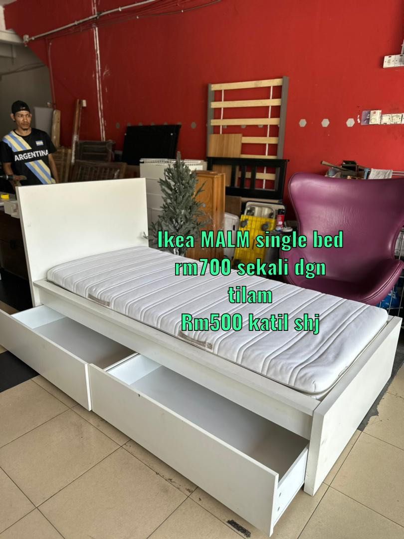 Ikea malm single bed sekali tilam, Furniture & Home Living, Furniture
