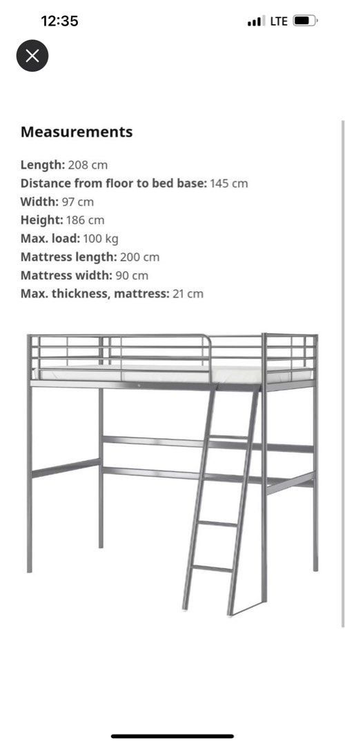 IKEA SVARTA loft bed with original desk, Furniture & Home Living