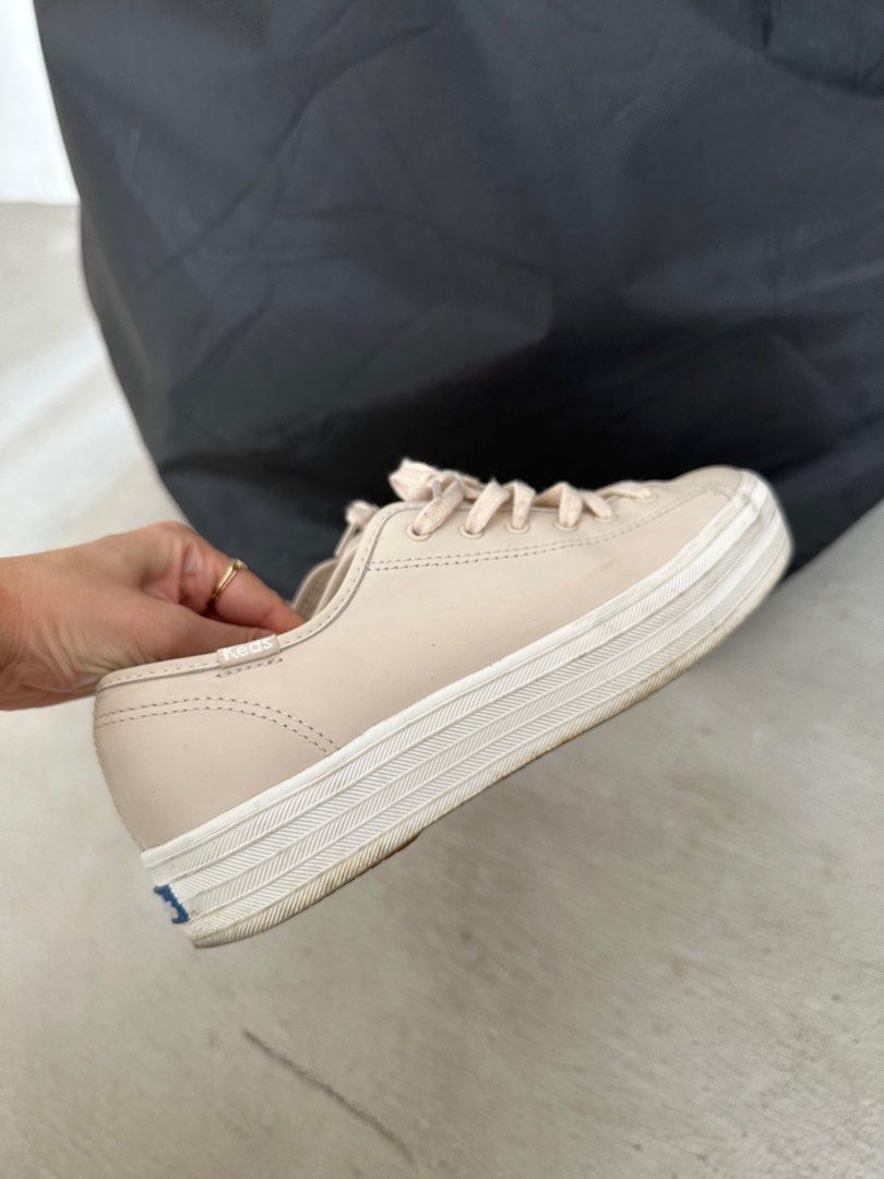 White leather platform store keds