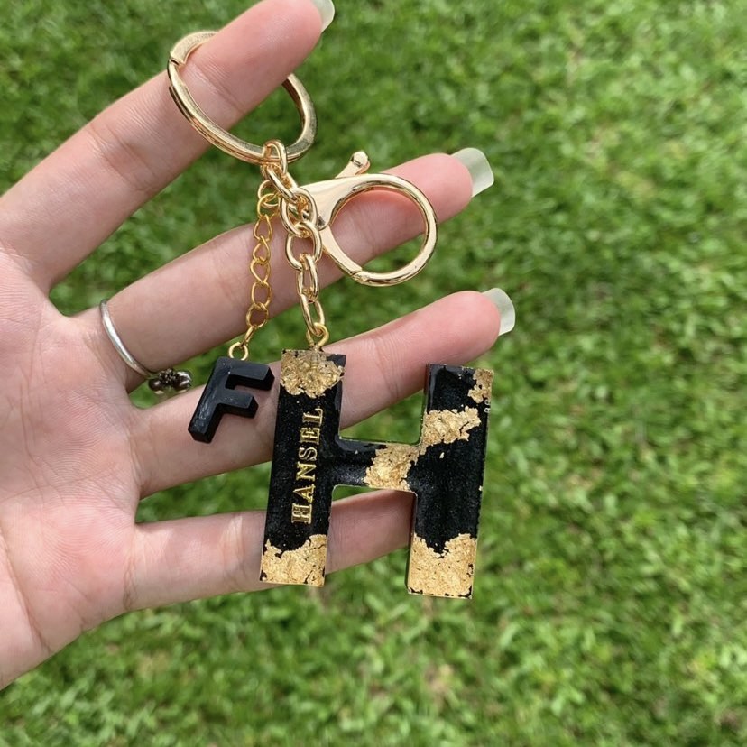 Keychain Resin Art Gold Silver Flakes Personalized Gift Hobbies