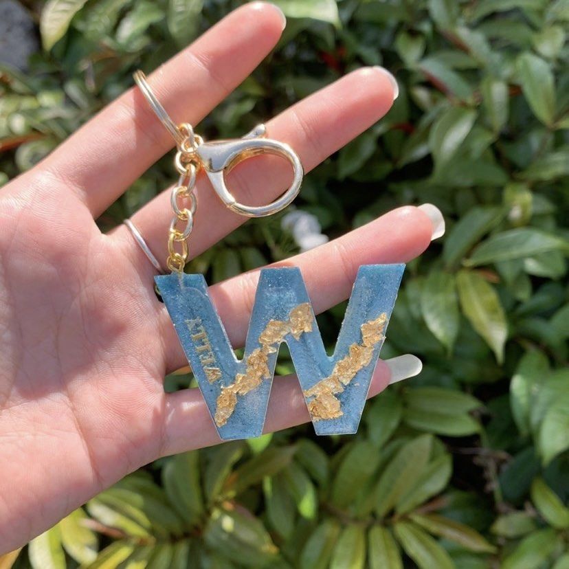 Keychain Resin Art Gold Silver Flakes Personalized Gift