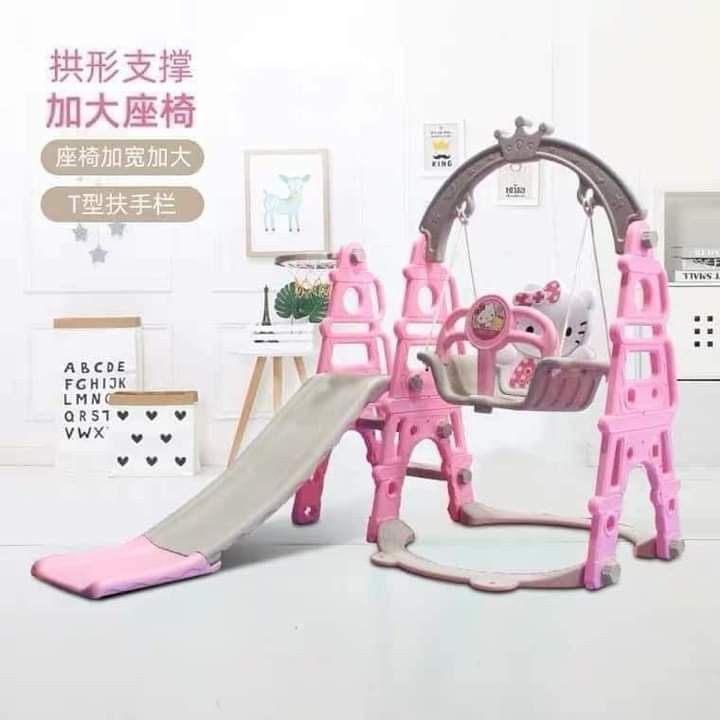 :KIDDIE 3in1 HELLO KITTY & BEAR SLIDE (Category: Infant Playtime) located in Manila. Submitted by viashop02 (Listing ID 1226082786, Image 2). Description: KIDDIE 3in1 HELLO KITTY & BEAR SLIDE ✔️Suitable for ages 1to7 years old 👌Features ✔️Slide with extension ✔️Side ring + ball ✔️Swing (removable front bar/handle) ✔️ With removable musical toy (plays kids music) ❤️Perfect for indoor / outdoor use ❤️Put water or sand on bottom stands to add weigh