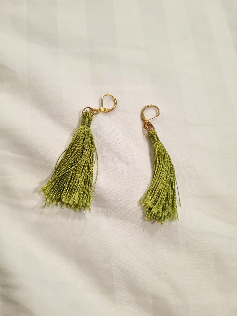 Lime green tassel earrings hot sale