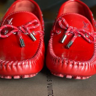 NEW LOUIS VUITTON MOCCASINS ARIZONA SHOES 7.5 41.5 RED SUEDE LOAFERS