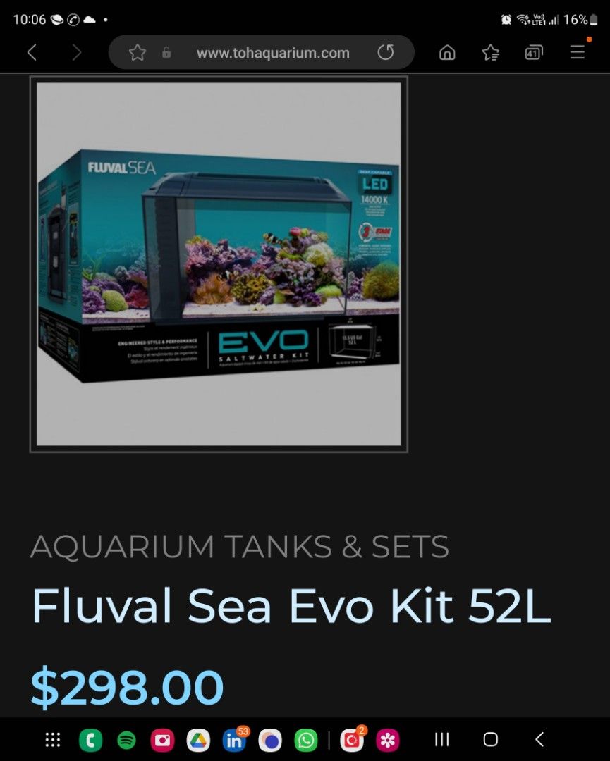 Marine fish tank 2ft Fluval Evo 52l + matching Skimmer, Pet Supplies