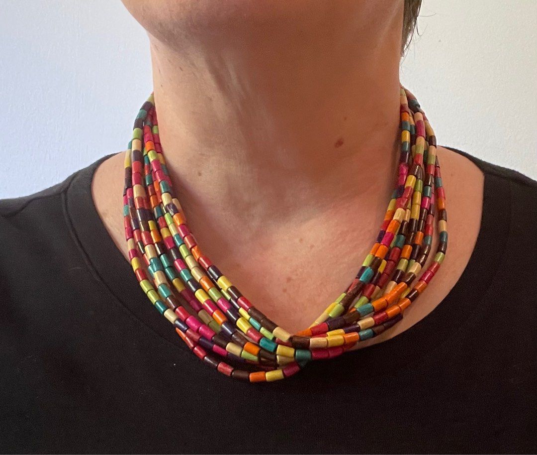 Coloured wooden bead necklace top