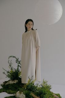 murph Goddard gathered collar dress beige短板
