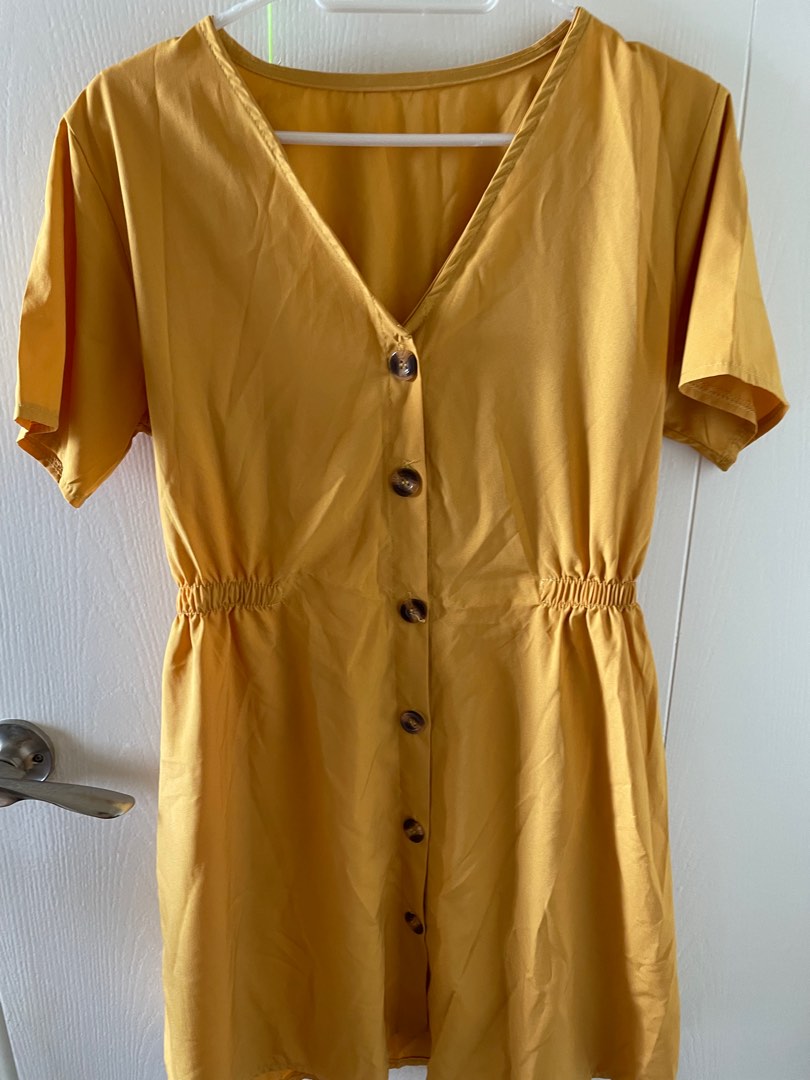 Mustard Yellow Button Down Midi Dress, Women's Fashion, Dresses & Sets ...