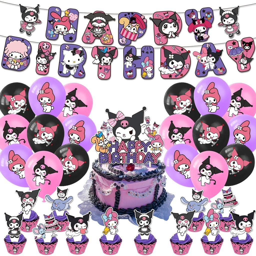 Sanrio My Melody Kuromi Theme (A) Kids Happy Birthday Party Decor Cake