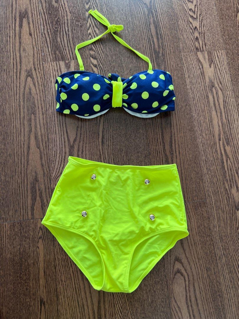 Neon yellow two piece swimsuit clearance