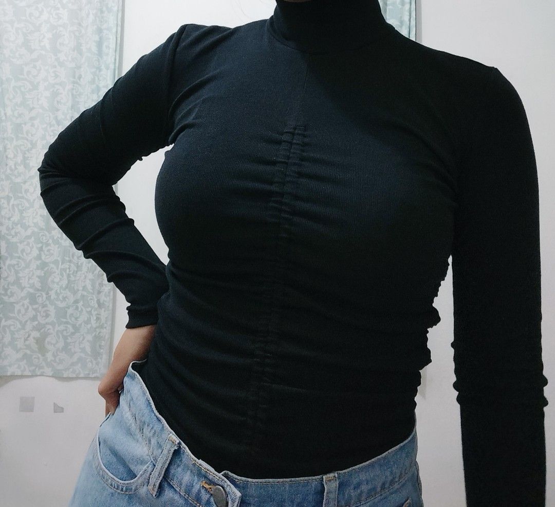 [NEW] BRAND ZARA Atasan Wanita Lengan Panjang Crop Top Ketat Turtle Neck  Zara