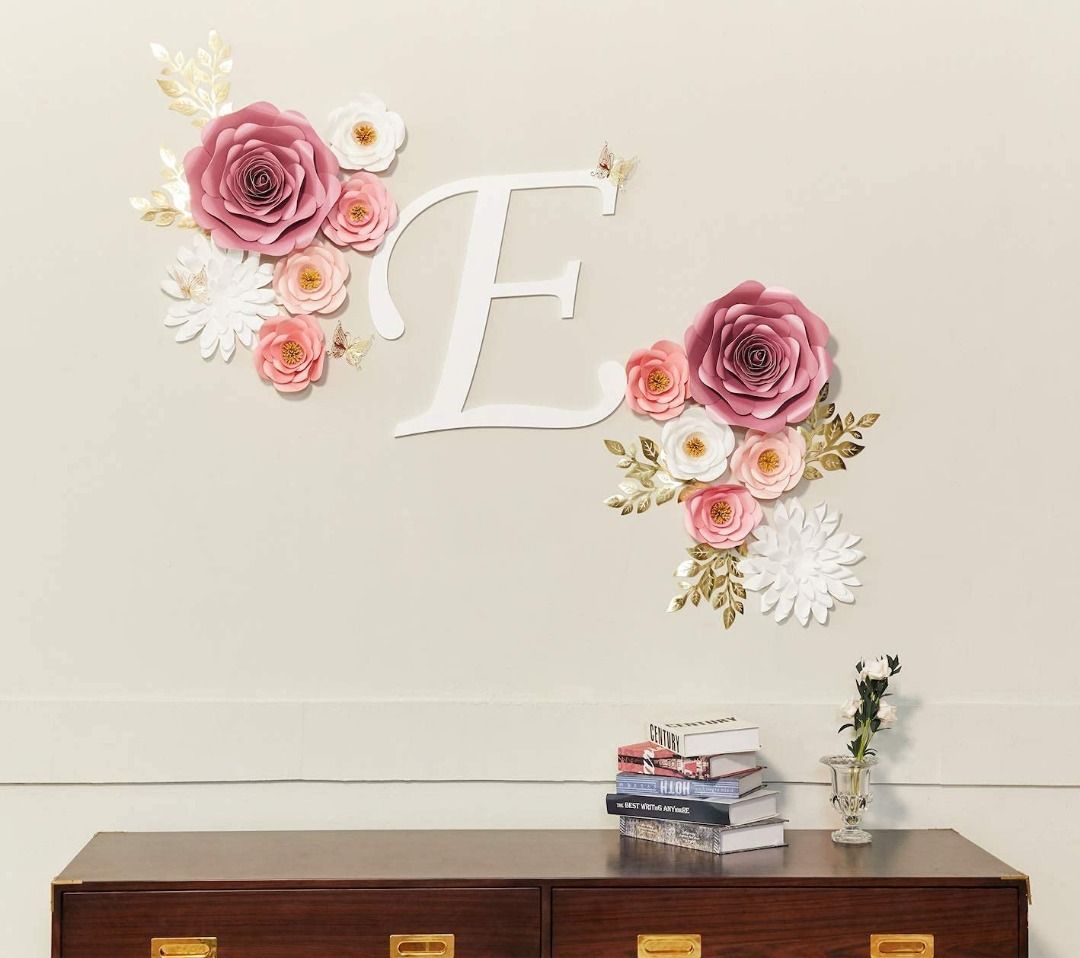 Paper Flowers Wall Decor, Large 3D Flower Wall Backdrop with Pink ...