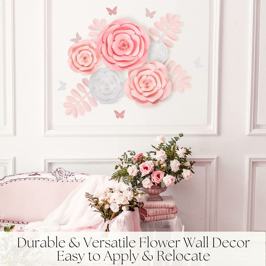 Paper Flowers Decorations for Wall, Large 3D Artificial Fake Lovely Pink