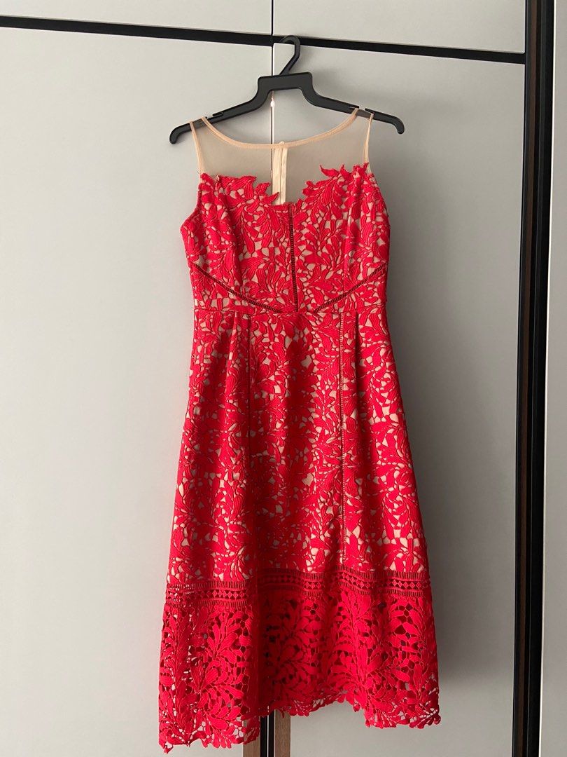 Red Lace Overlay Midi Dress, Women's Fashion, Dresses & Sets, Dresses on  Carousell