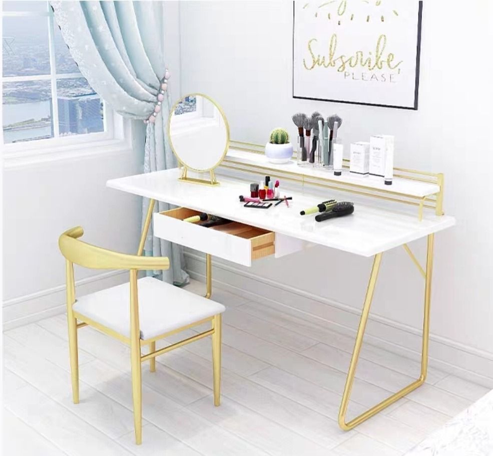 SABER Modern Gold Study Table, Furniture & Home Living, Furniture ...