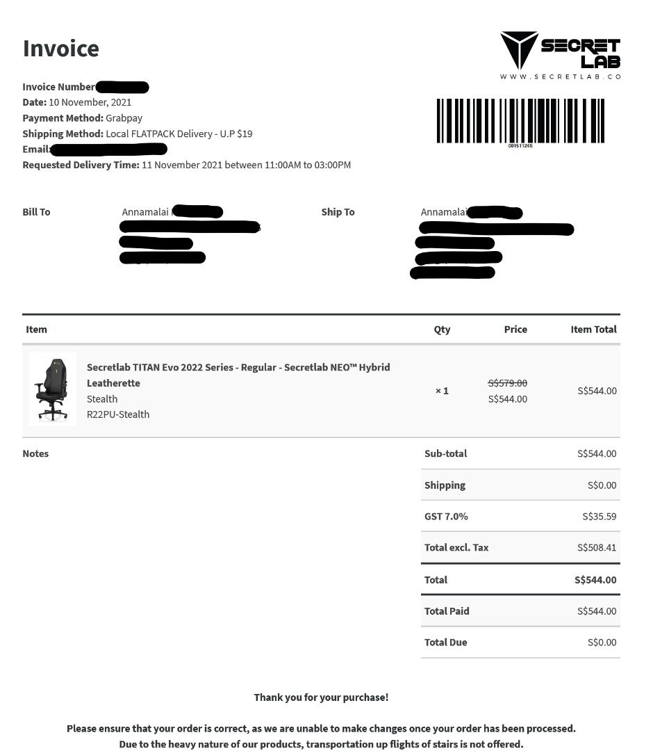 Secretlab Titan Evo 2022 Memory Foam Head Pillow w invoice