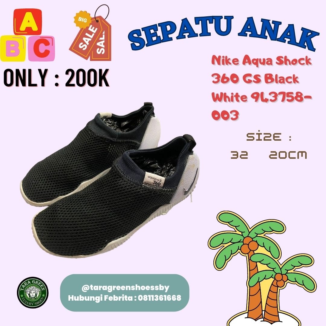 Sepatu Anak Nike Aqua Shock 360 GS Black White 943758 003 size 32 Bayi Anak Lainnya di Carousell