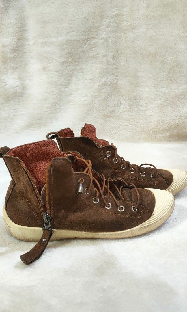 Sepatu Suede mix kulit asli engkel, Fesyen Wanita, Sepatu di Carousell