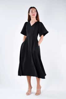 BNWT All Would Envy AWE SERENE SLEEVED MIDI DRESS IN BLACK Size S