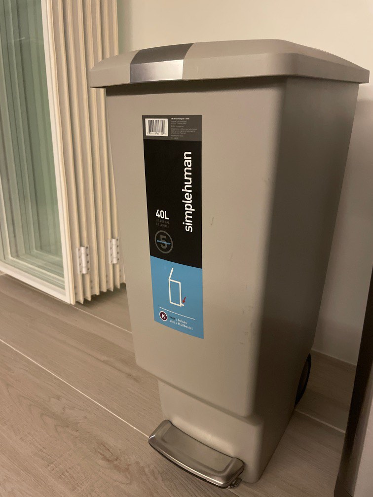 Simplehuman 40L trash bin (with wheels), Furniture & Home Living