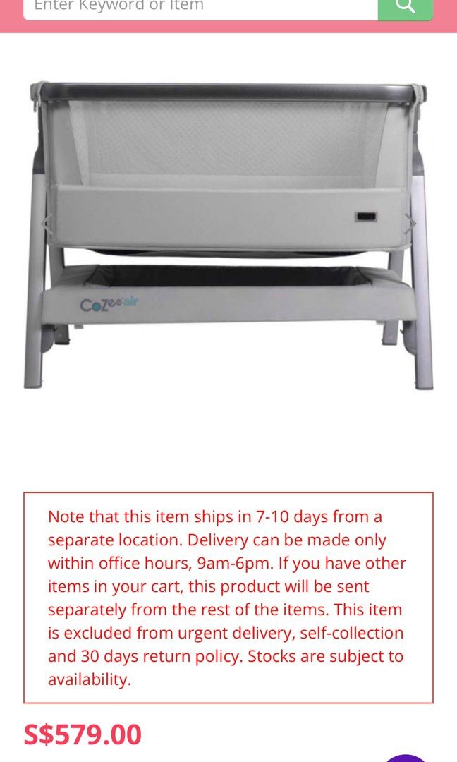 Tutti Bambini CoZee Air Bedside Crib With Rocking Feet Space Grey