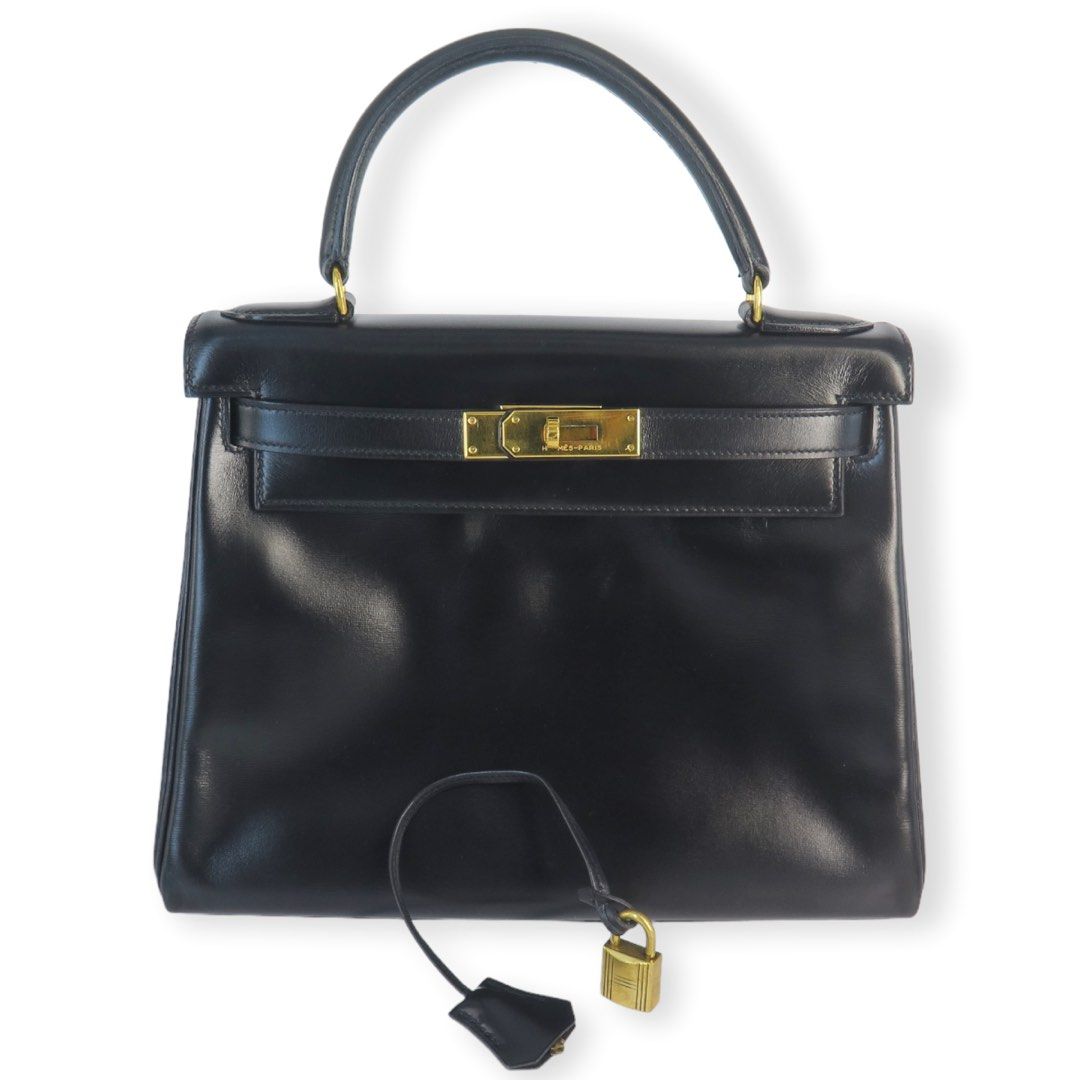 HERMES 28 SELLIER SAC KELLY II VEAU BOX VINTAGE INDIGO NAVY DARK