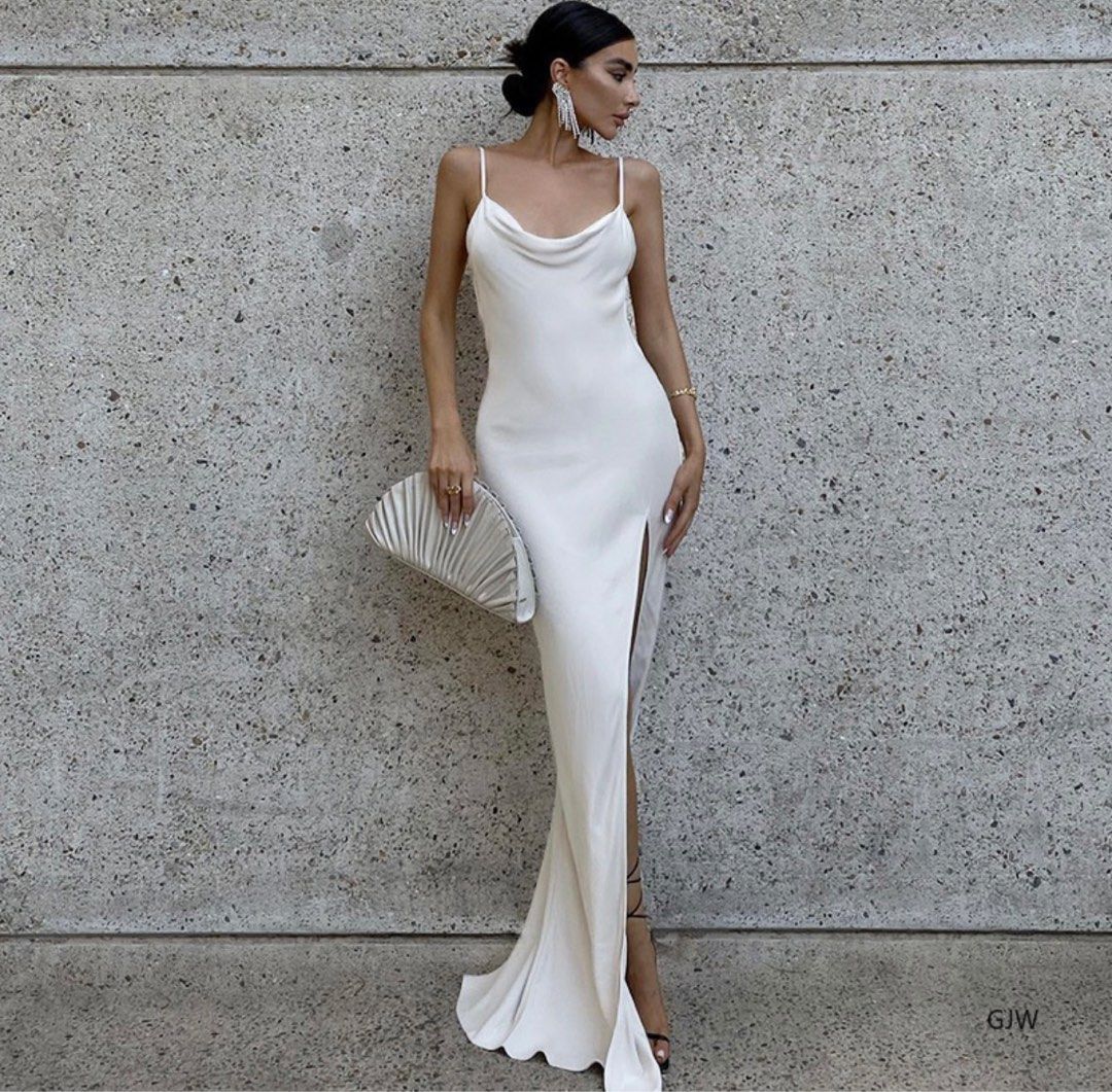 White silk evening deals gown