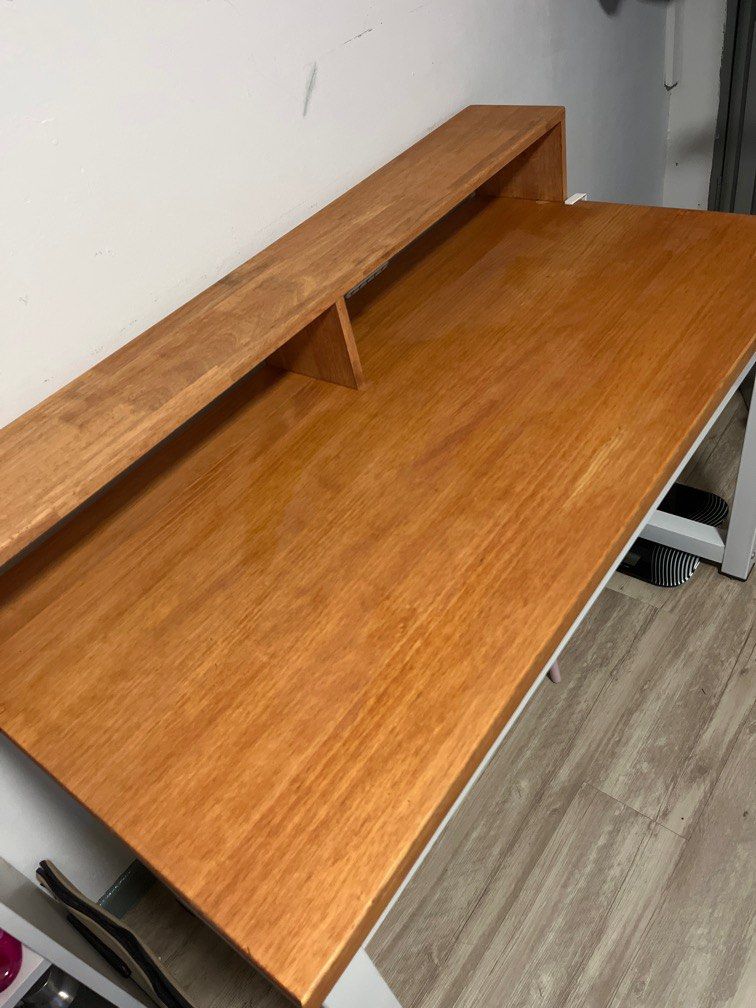 Wood Study Table with Monitor Stand / Storage, Furniture & Home Living ...