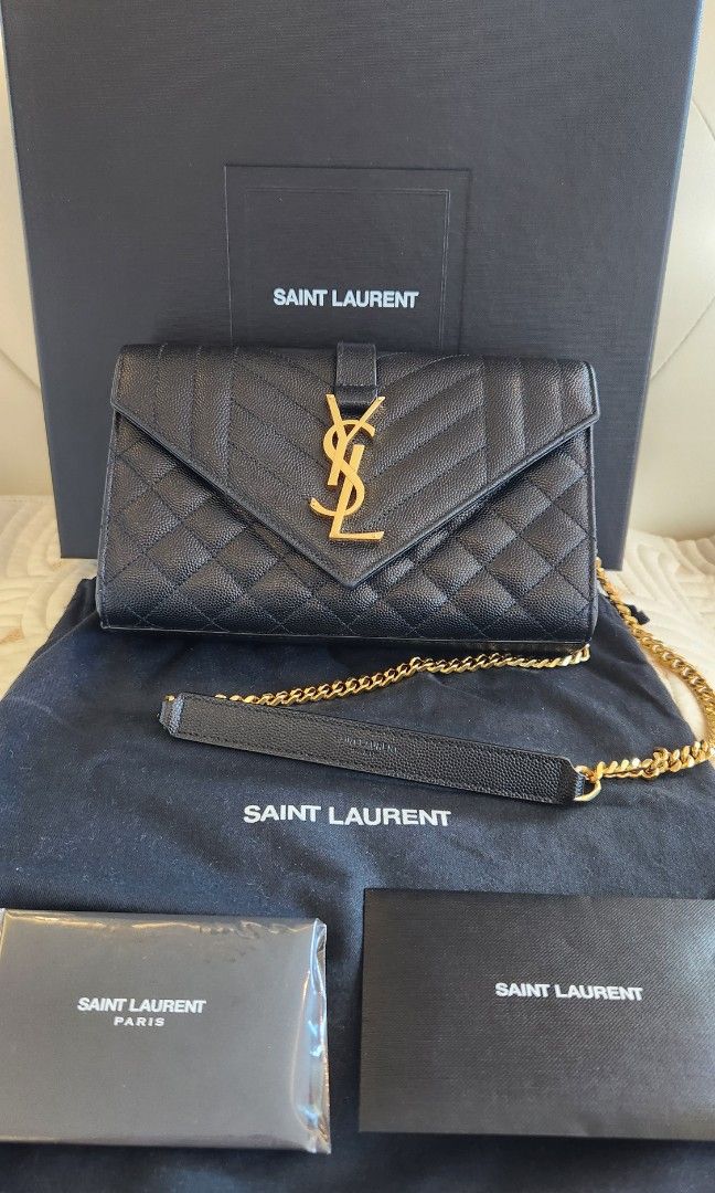 NEW Saint Laurent Envelope Wallet On Chain Bag Mixed Matelasse