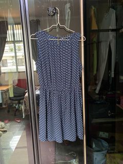 Zara Dress Polcadot Polkadot Biru Navy