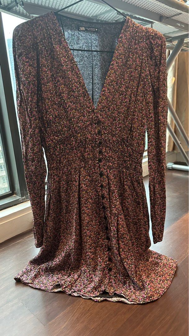 Zara floral button down online dress