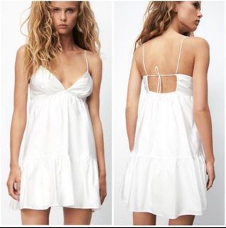 Zara Poplin Tie Back Dress (White)