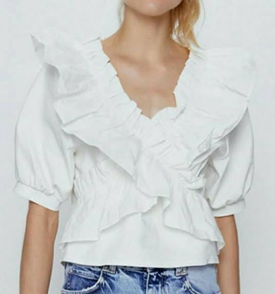 Zara White Ruffle Top on Carousell
