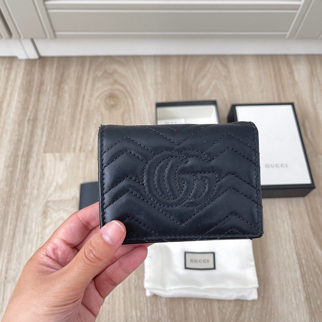 Gucci GG Marmont Card Case Money Clip Black Leather Gold W10cm x H7cm  Authentic