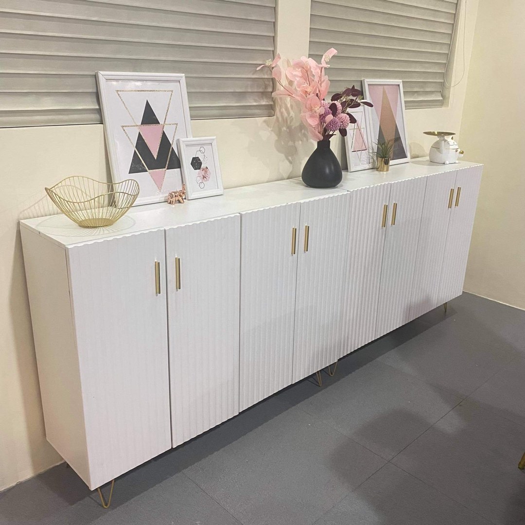 2pcs White & gold buffet foyer console table dish pantry shoe kitchen