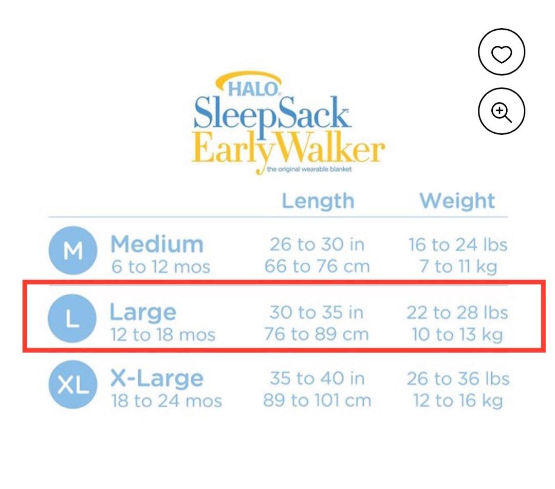 Halo early shop walker size chart