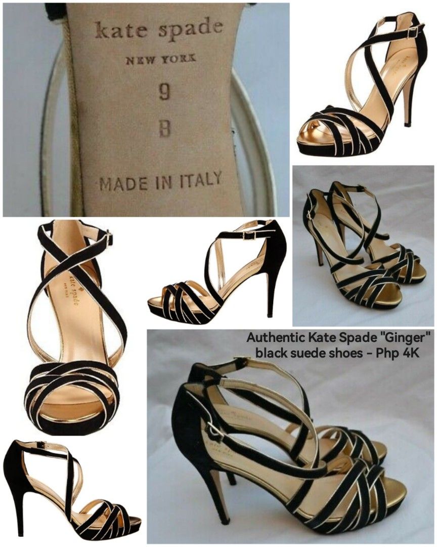Authentic Kate Spade Ginger Heels Suede black with gold lining