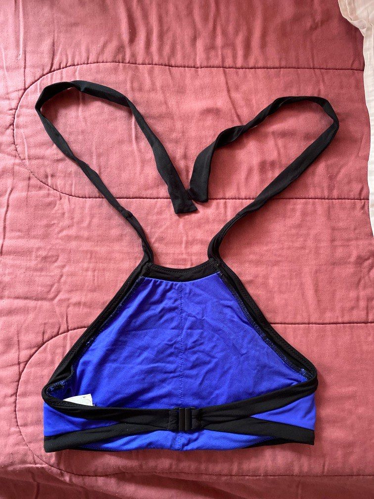 Blue and black tie around top (Category: Bikinis & Swimsuits) located in Quezon City. Submitted by leisdeclutter (Listing ID 1226145183, Image 2). Description: - bought from shopee live seller - used but not abused, this was my favorite top even if im not using it for swimming hehe - outgrown already - SIZES are on the picture .