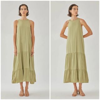 (BN) Klarra COTTON BLEND TIERED MAXI DRESS IN OLIVE OSN Our Second Nature