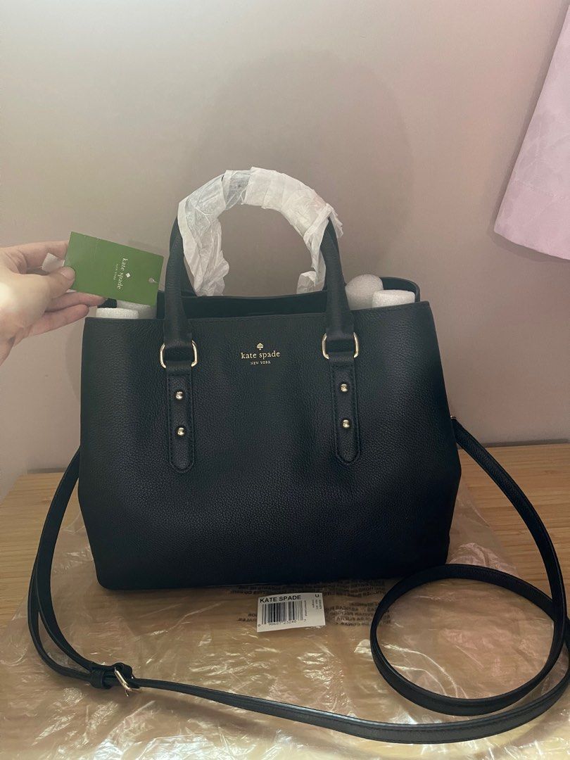 BNWT Authentic cheapest Kate Spade Black leather evangelie 2 way