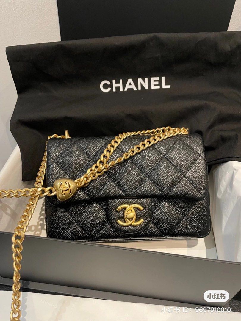 Chanel 23P Black 20cm Mini Flap Bag with adjustable heart chain (Pearl  Crush), Luxury, Bags & Wallets on Carousell
