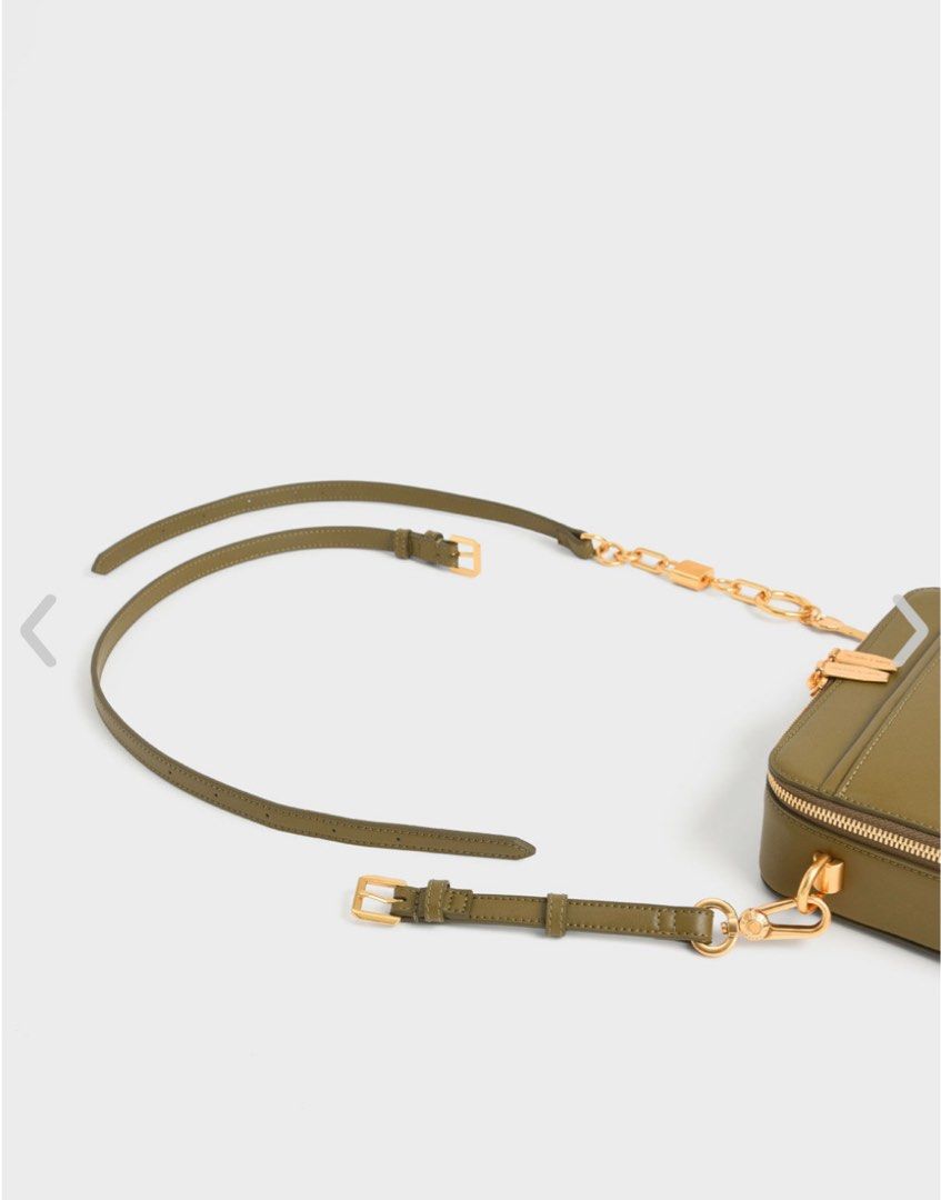 Charles&Keith Bag Lock Key Chain Handle Bag Olive, Women's