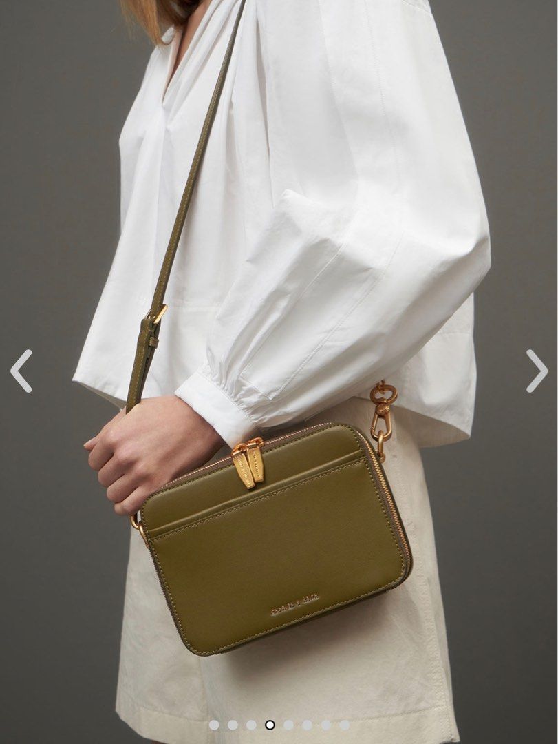 Charles&Keith Bag Lock Key Chain Handle Bag Olive, Women's