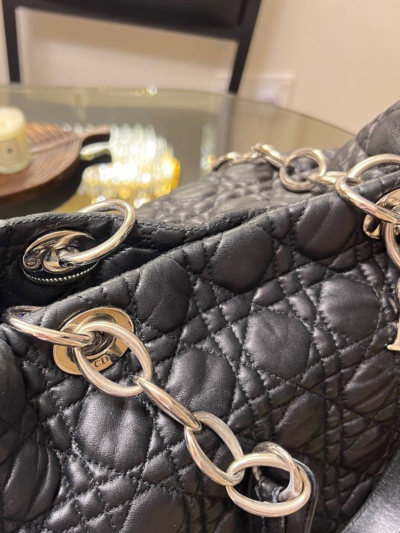 Christian Dior Blacke Quilted Lambskin Leather Tote Handbag 100